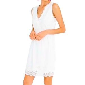 J CREW Border Eyelet V-neck Fit and Flare Lined Knee Length Dress White Size 4